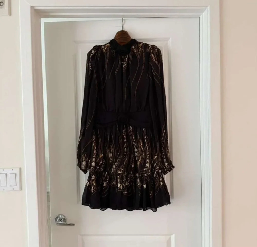 FARM Rio Black Garden Silhouette Floral Long Sleeve Mini Dress - Picture 2 of 11